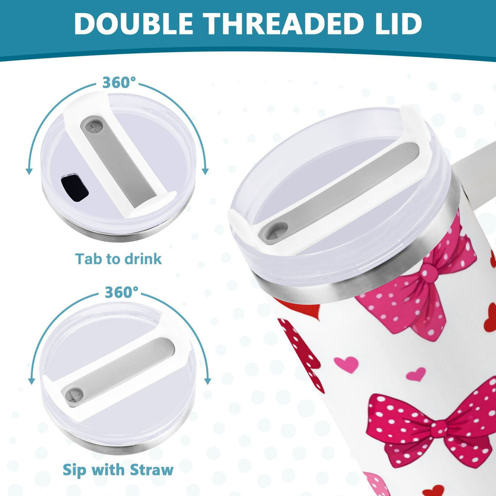 30 oz Insulated Stainless Steel Tumbler Double Wall Stainless Steel Tumbler with 2-Way Drinking Red and Pink Bows - MYYZ