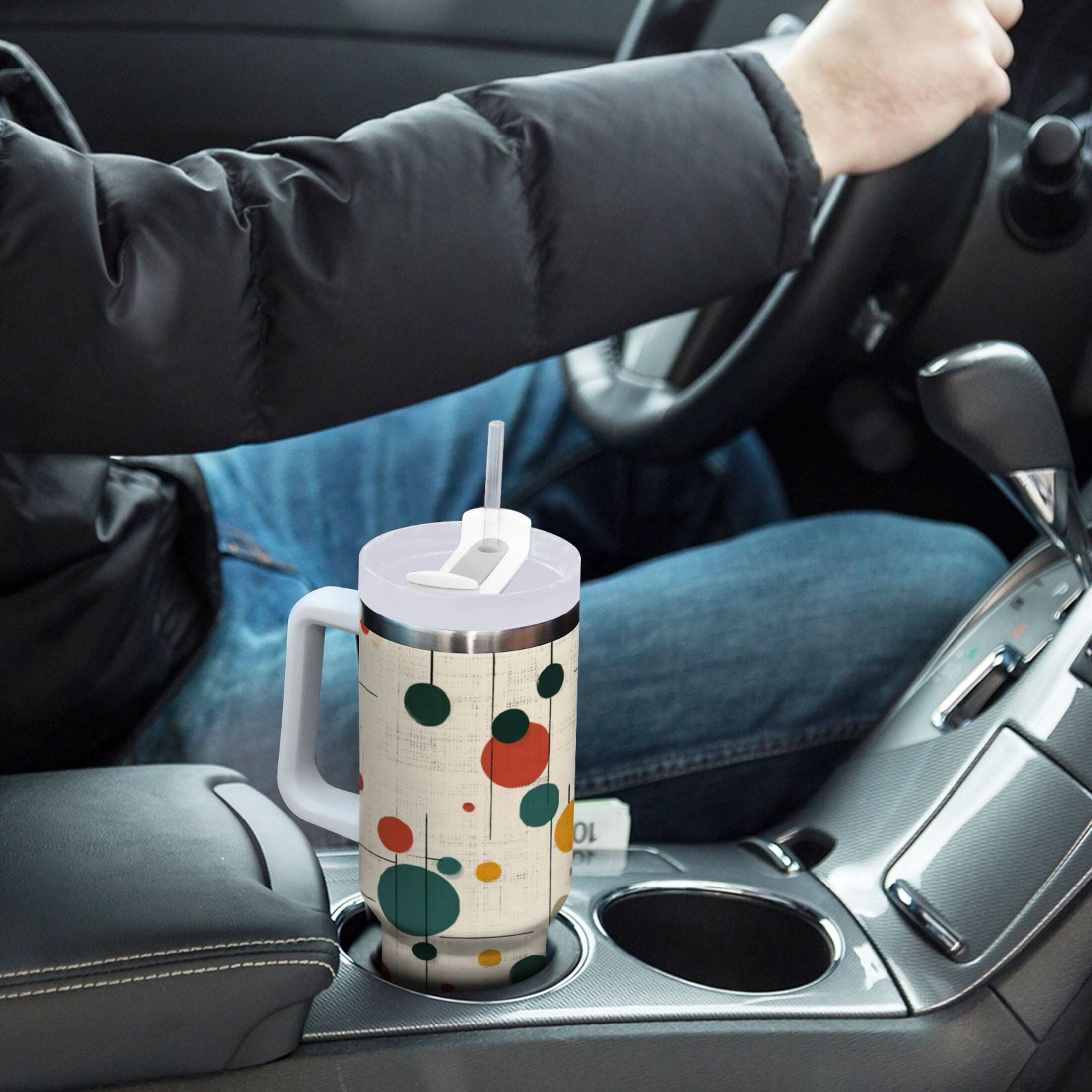 30 oz Insulated Stainless Steel Tumbler Double Wall Stainless Steel Tumbler with 2-Way Drinking Colorful Dots and Lines - M9YA