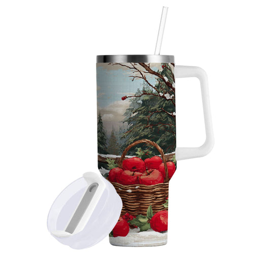 30 oz Insulated Stainless Steel Tumbler Double Wall Stainless Steel Tumbler with 2-Way Drinking Apples and Baskets - EJFY