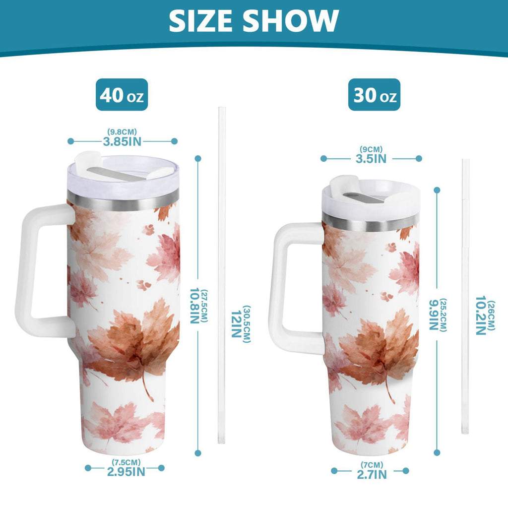 30 oz Insulated Stainless Steel Tumbler Double Wall Stainless Steel Tumbler with 2-Way Drinking Watercolor Pink Maple Leaves - YETU