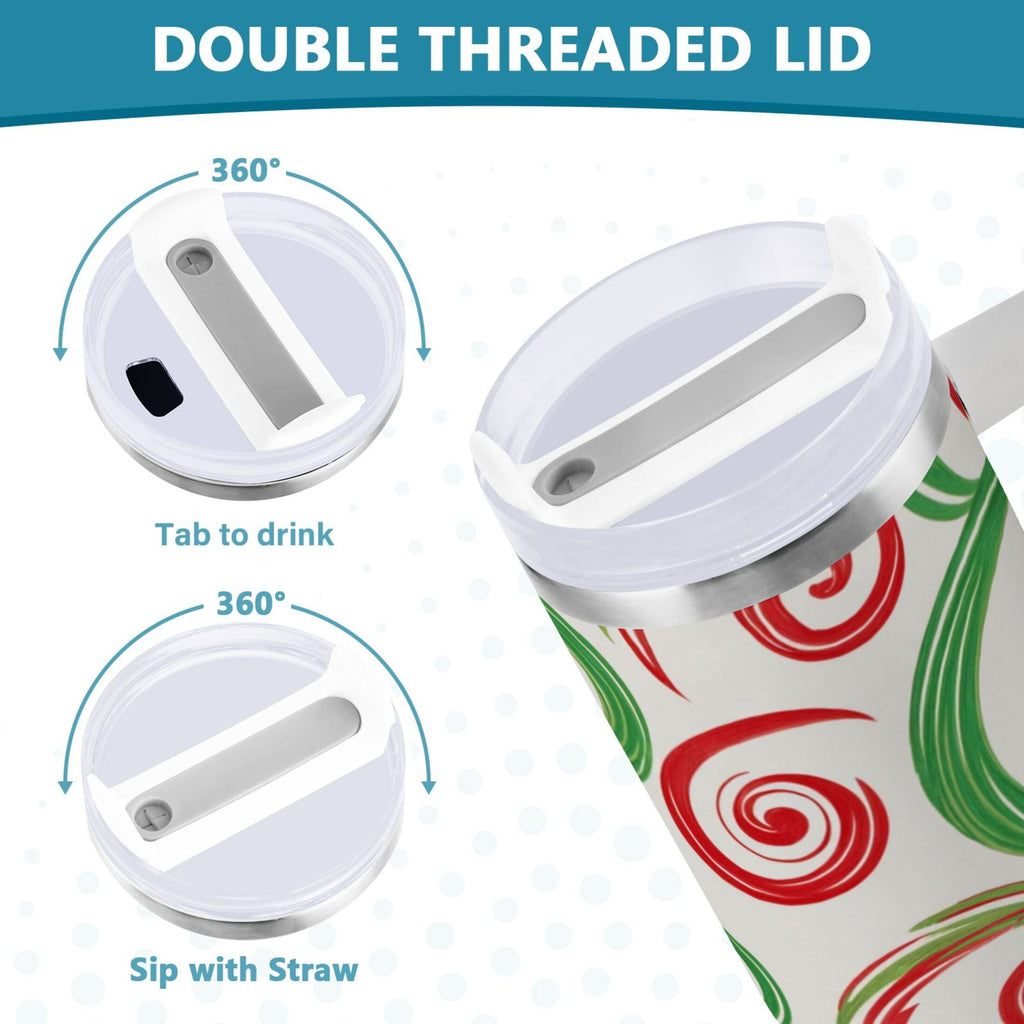 40 oz Insulated Stainless Steel Tumbler Double Wall Stainless Steel Tumbler with 2-Way Drinking Red and Green Swirls - 8DTQ