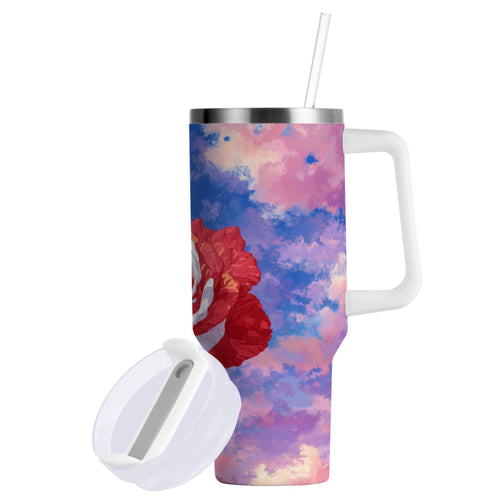 30 oz Insulated Stainless Steel Tumbler Double Wall Stainless Steel Tumbler with 2-Way Drinking Rose with Flag Pattern - NO9C