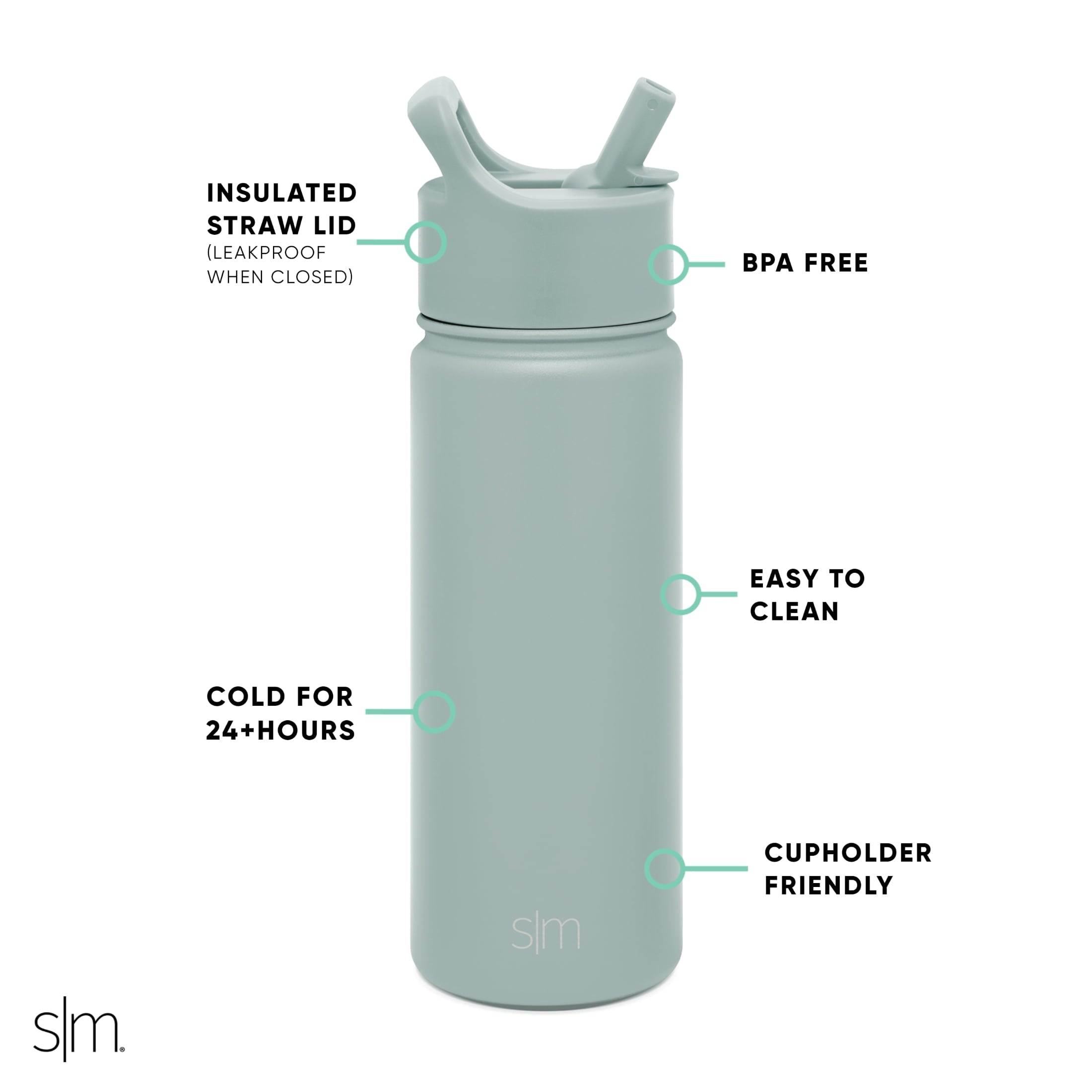 Simple Modern Summit Water Bottle Straw Lid Vacuum Insulated Stainless Steel Bottle | 18 fl oz - GOF0