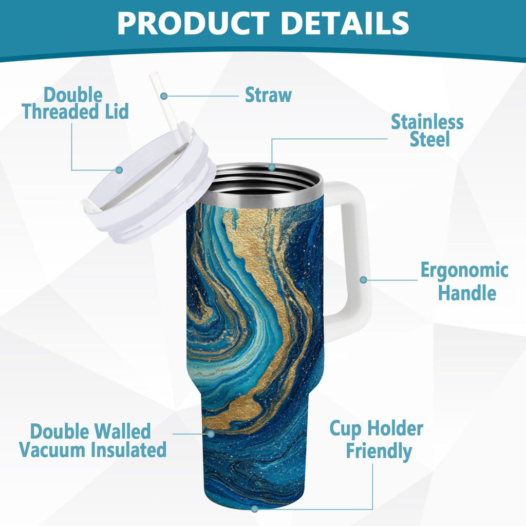 30 oz Insulated Stainless Steel Tumbler Double Wall Stainless Steel Tumbler with 2-Way Drinking Blue and Gold Ocean - WF2D