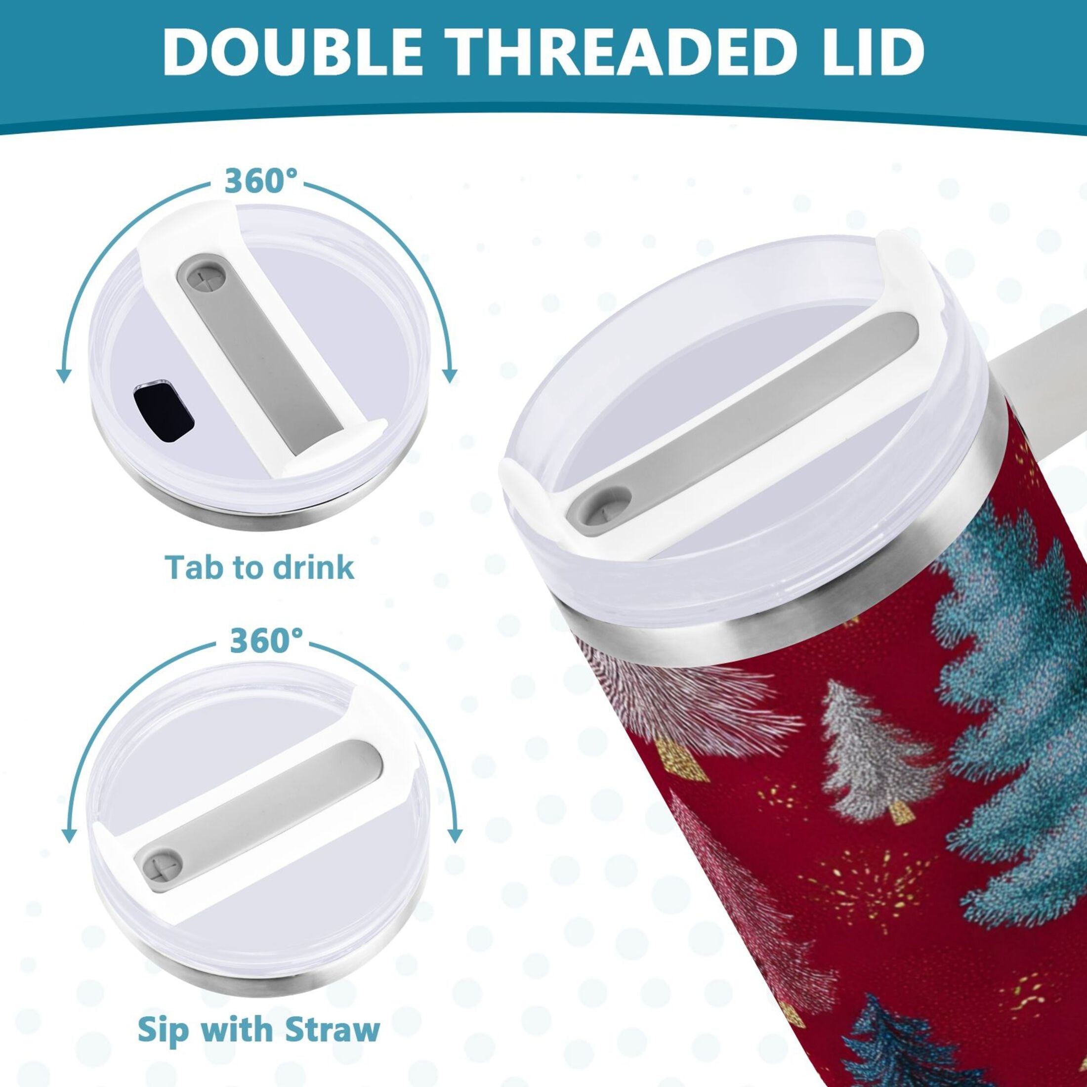 30 oz Insulated Stainless Steel Tumbler Double Wall Stainless Steel Tumbler with 2-Way Drinking Stylized Christmas Trees - 52F6