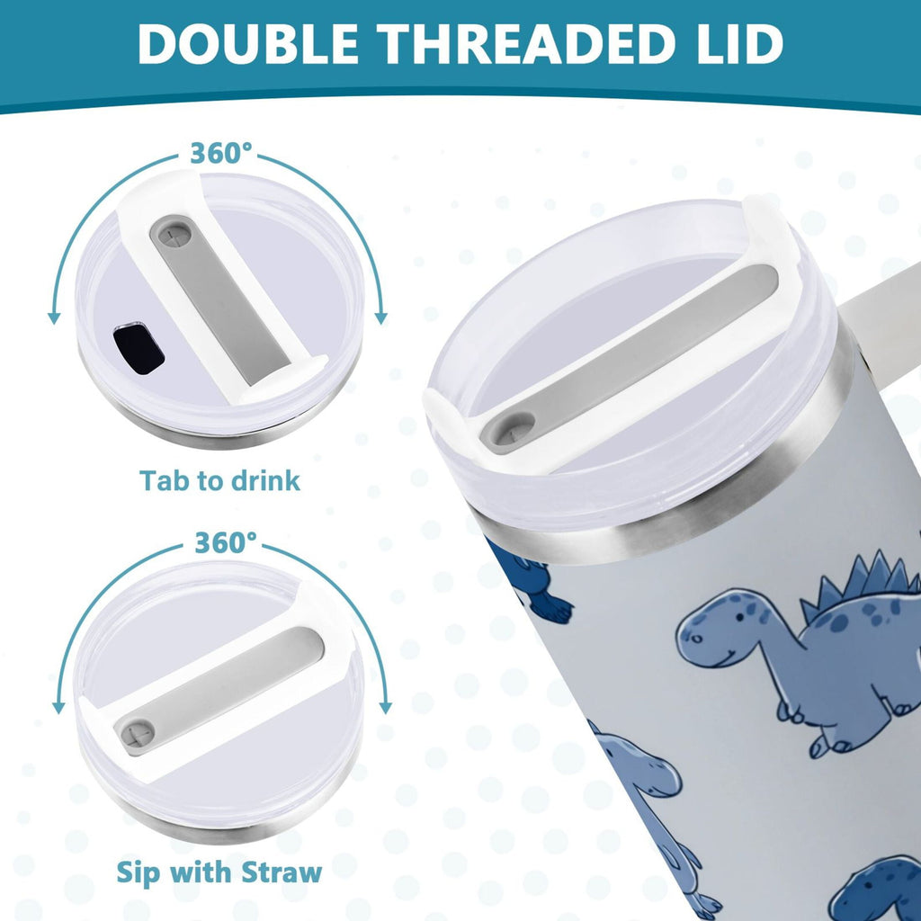 30 oz Insulated Stainless Steel Tumbler Double Wall Stainless Steel Tumbler with 2-Way Drinking Cute Blue Dinosaurs - LQ4P