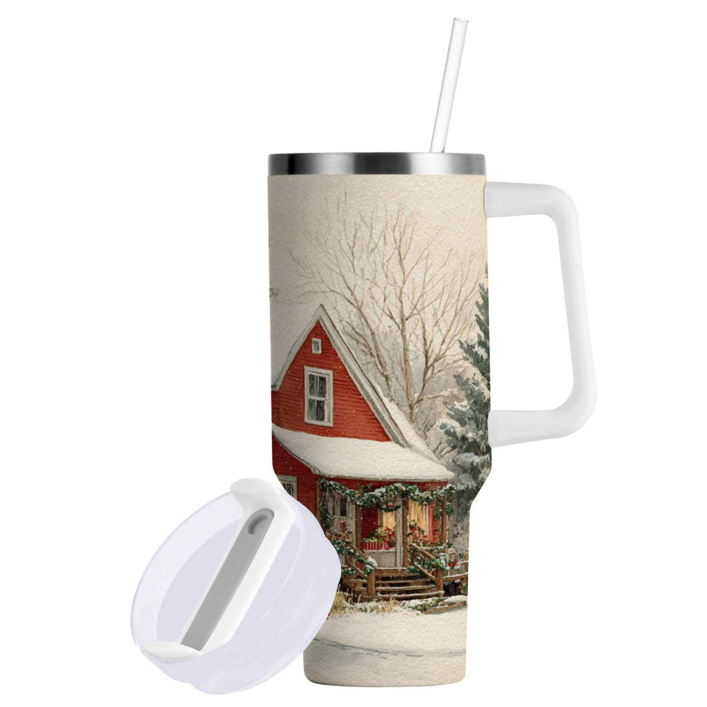 40 oz Insulated Stainless Steel Tumbler Double Wall Stainless Steel Tumbler with 2-Way Drinking House with Snow-covered Roof - 2GOP