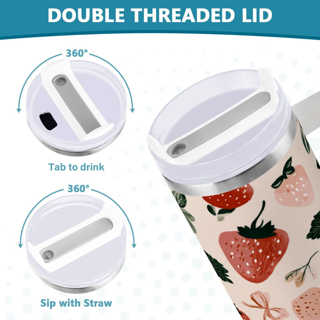 30 oz Insulated Stainless Steel Tumbler Double Wall Stainless Steel Tumbler with 2-Way Drinking Cute Pinks Strawberries - LON2