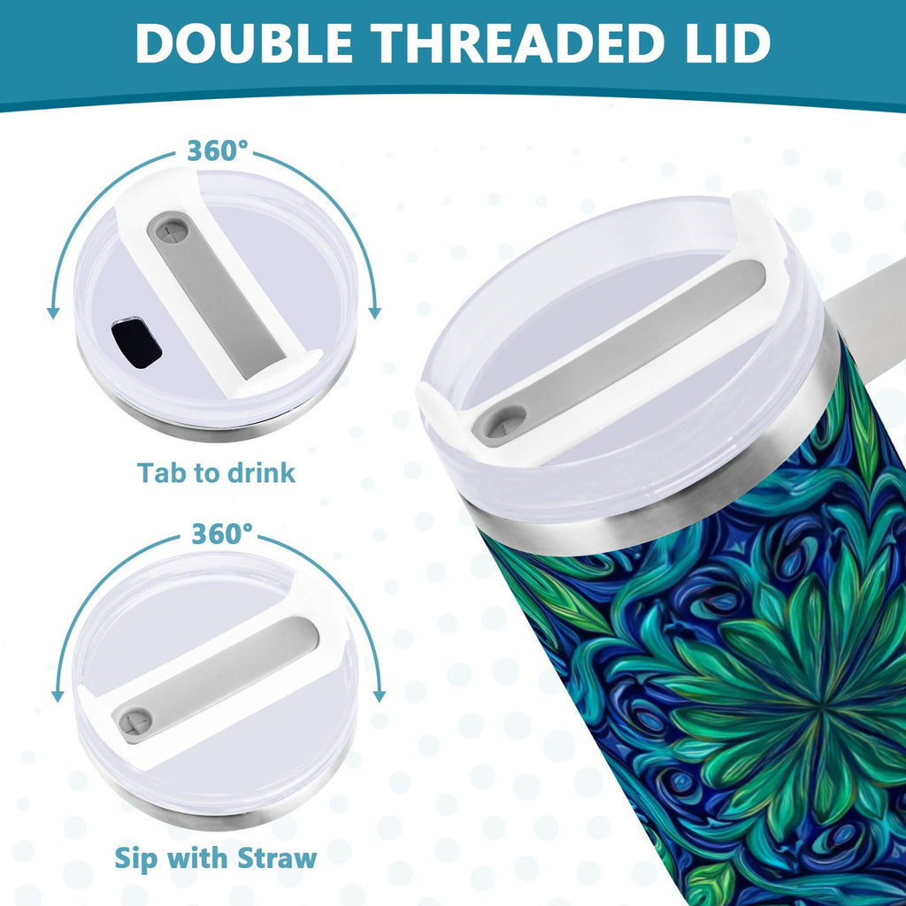40 oz Insulated Stainless Steel Tumbler Double Wall Stainless Steel Tumbler with 2-Way Drinking Elegant Blue Traditional Patterns - W90O