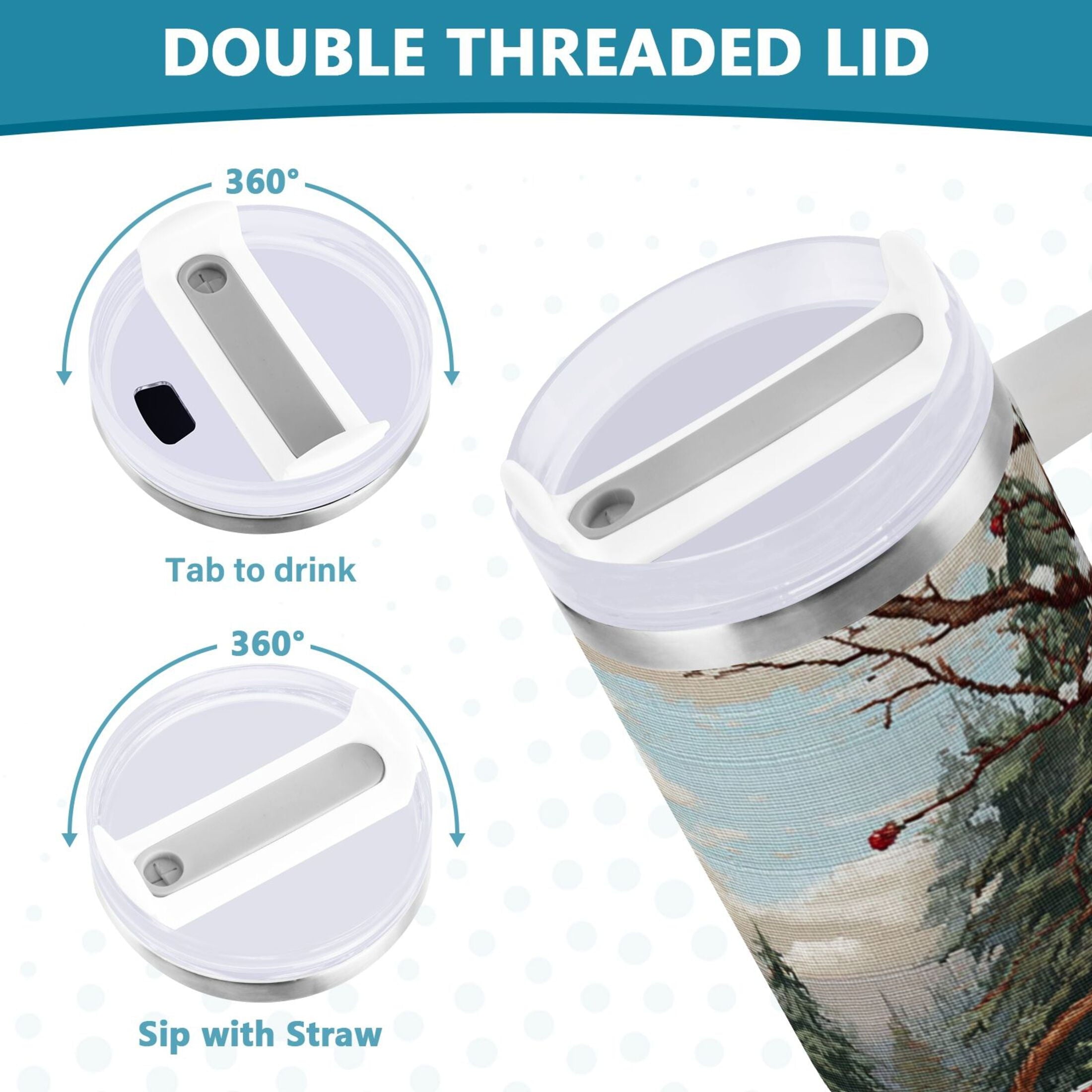 30 oz Insulated Stainless Steel Tumbler Double Wall Stainless Steel Tumbler with 2-Way Drinking Apples and Baskets - EJFY