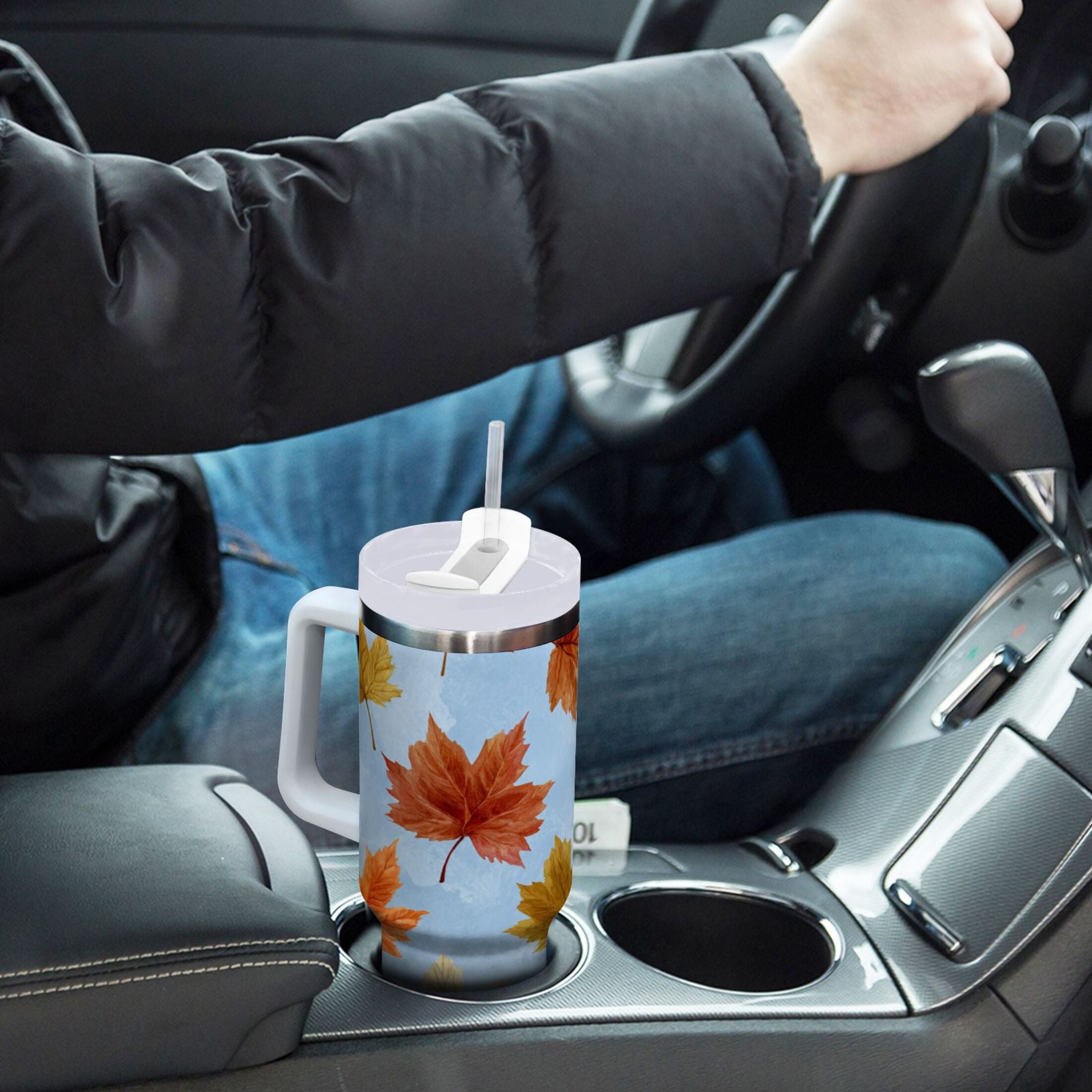 30 oz Insulated Stainless Steel Tumbler Double Wall Stainless Steel Tumbler with 2-Way Drinking Autumn Maple Leaves - SU3H