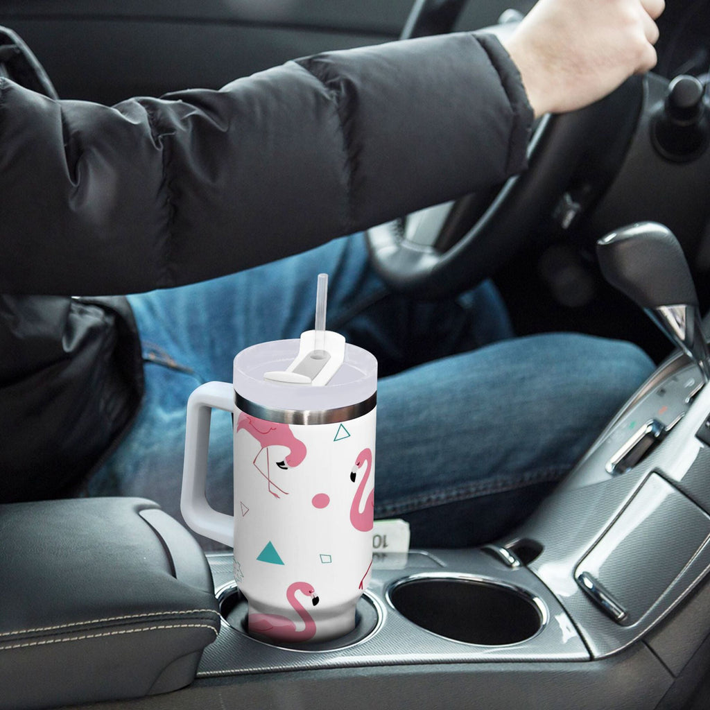 40 oz Insulated Stainless Steel Tumbler Double Wall Stainless Steel Tumbler with 2-Way Drinking Cute Flamingo Pattern - SJKI