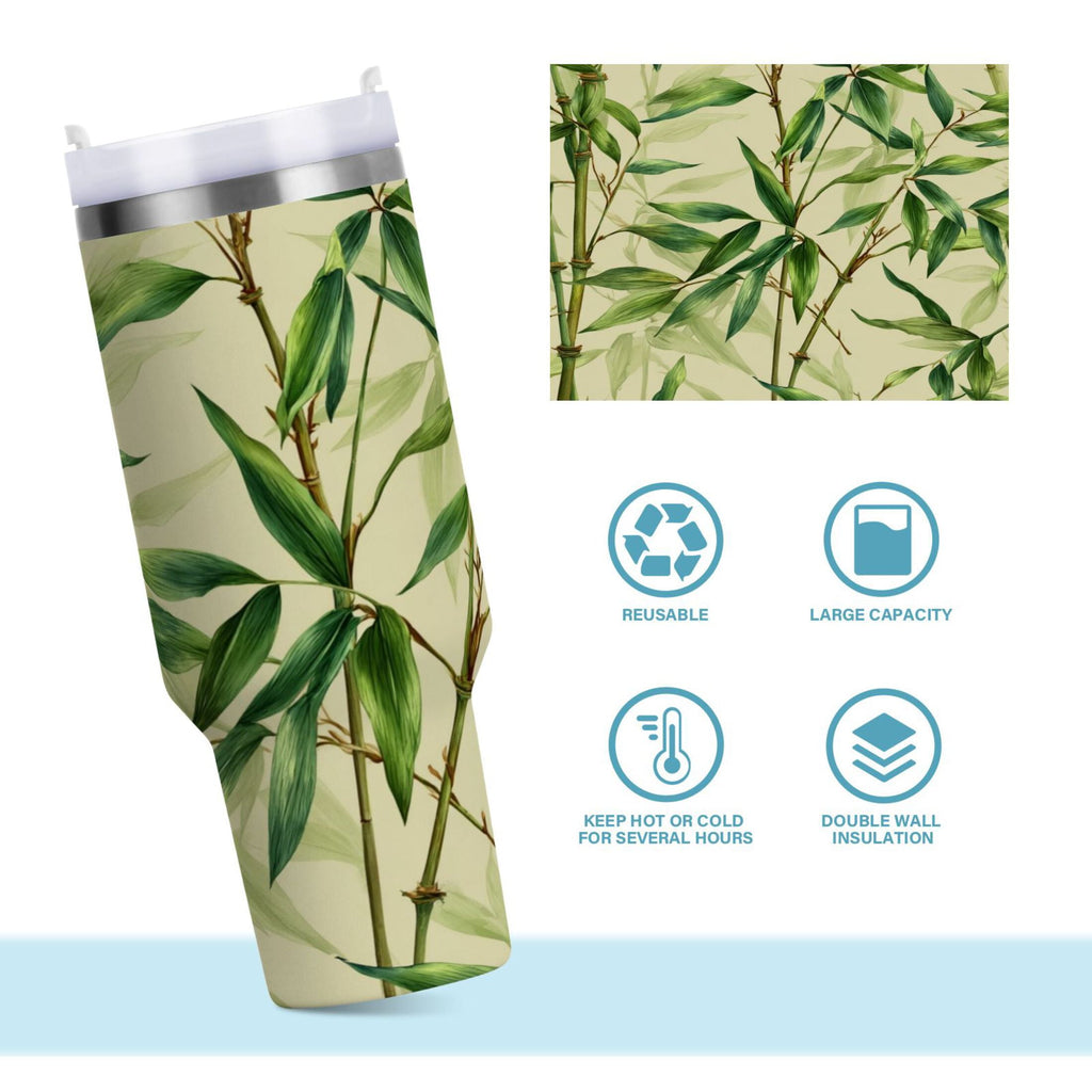 30 oz Insulated Stainless Steel Tumbler Double Wall Stainless Steel Tumbler with 2-Way Drinking Bamboo Pattern - NCGL