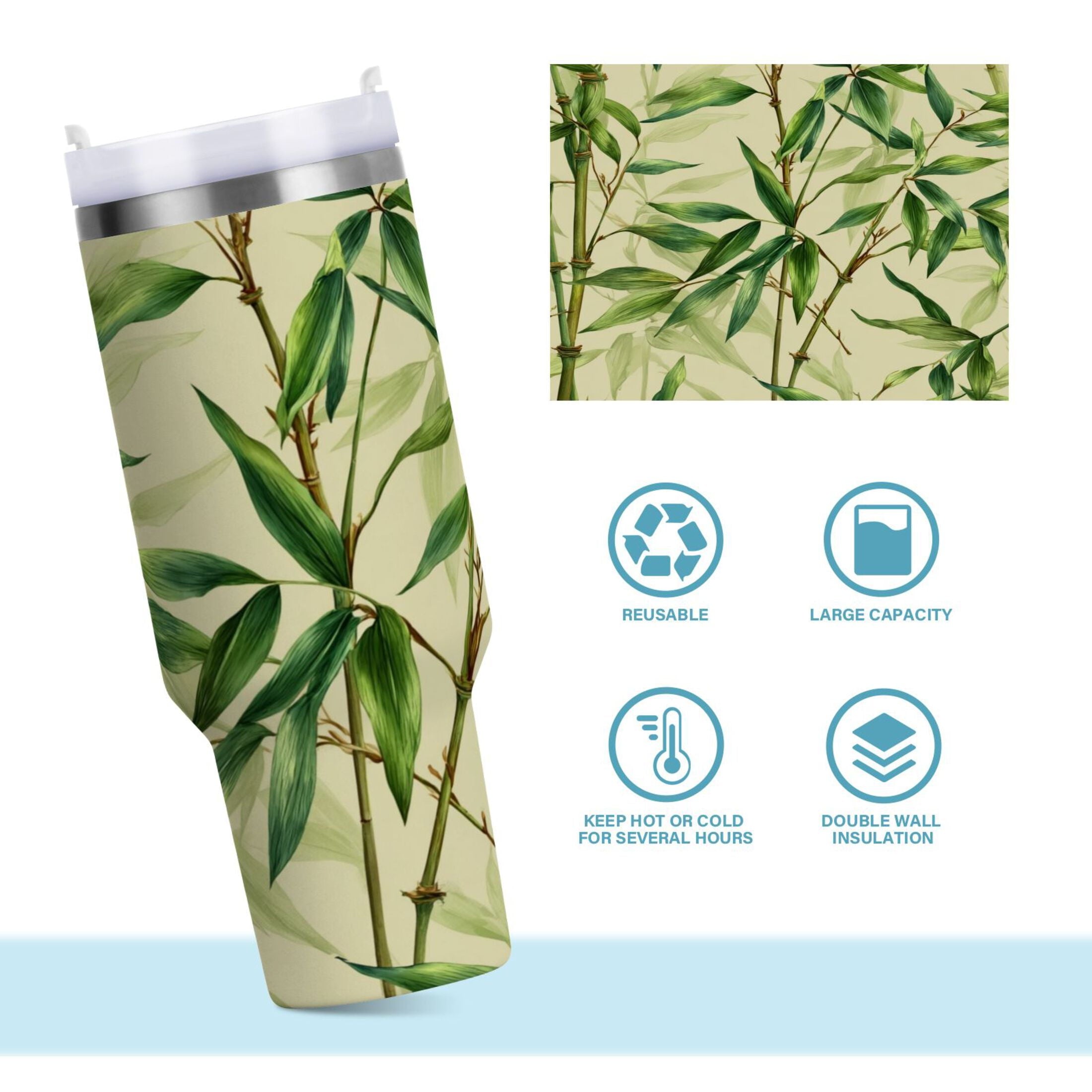30 oz Insulated Stainless Steel Tumbler Double Wall Stainless Steel Tumbler with 2-Way Drinking Bamboo Pattern - NCGL