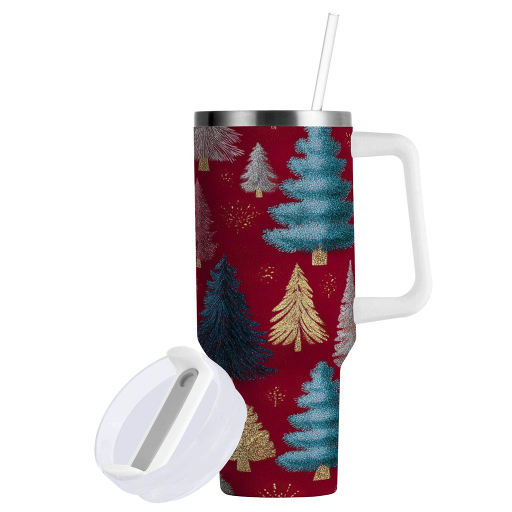 30 oz Insulated Stainless Steel Tumbler Double Wall Stainless Steel Tumbler with 2-Way Drinking Stylized Christmas Trees - 52F6