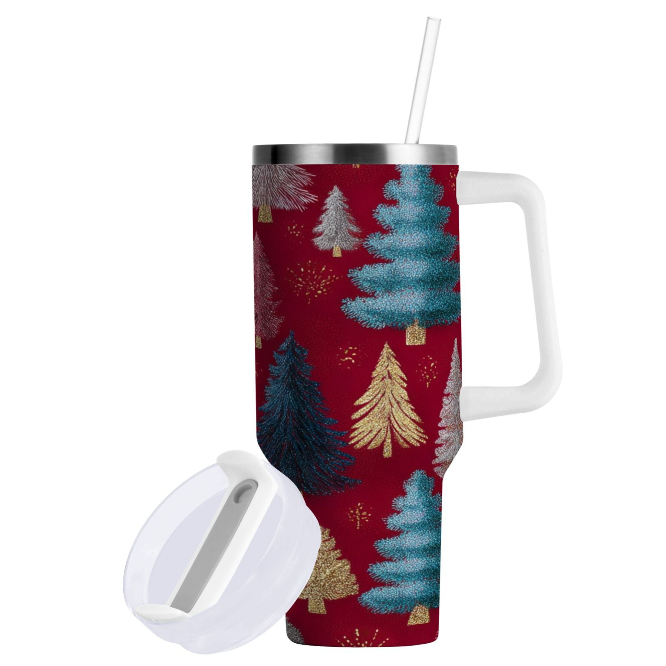30 oz Insulated Stainless Steel Tumbler Double Wall Stainless Steel Tumbler with 2-Way Drinking Stylized Christmas Trees - 52F6