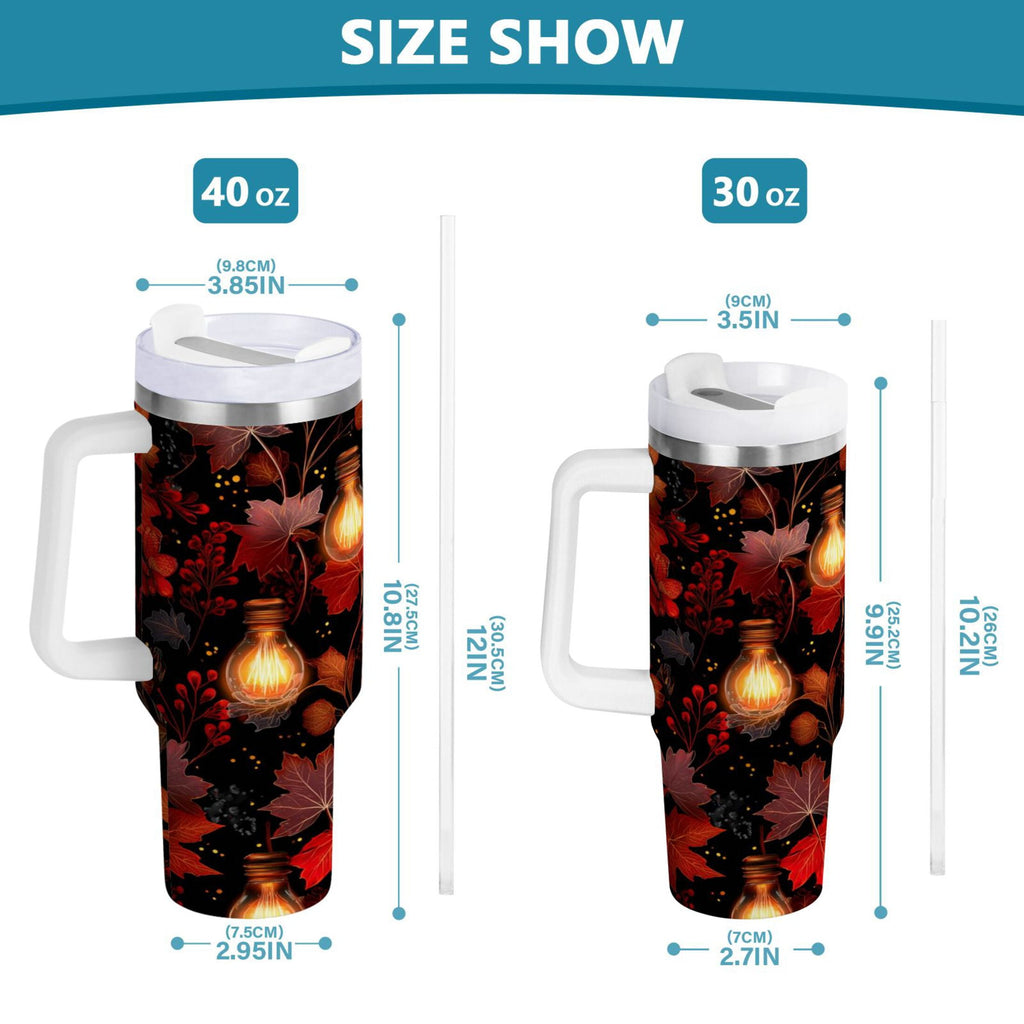 40 oz Insulated Stainless Steel Tumbler Double Wall Stainless Steel Tumbler with 2-Way Drinking Light Bulbs and Maple Leaves - Q0NQ