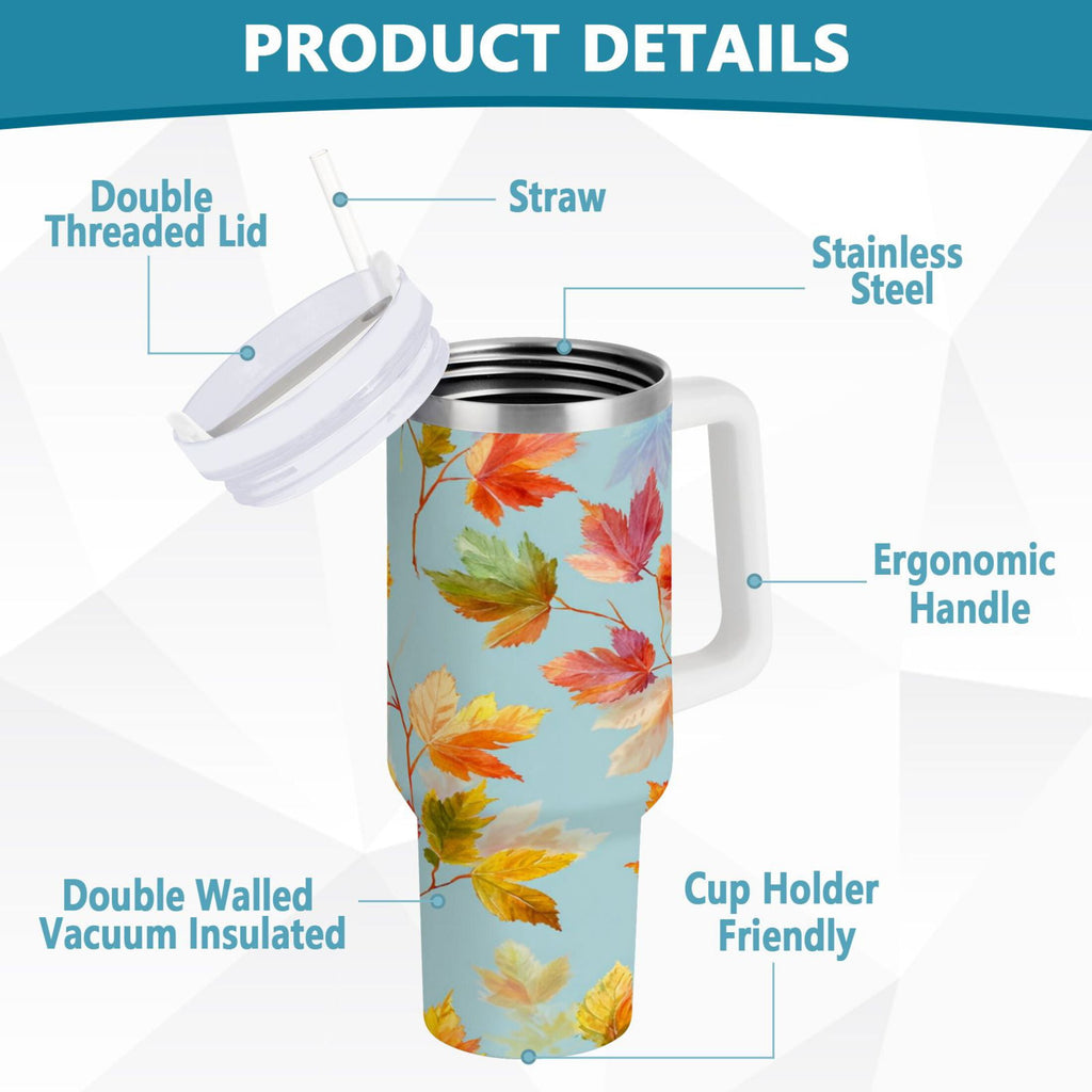 30 oz Insulated Stainless Steel Tumbler Double Wall Stainless Steel Tumbler with 2-Way Drinking Colorful Autumn Maple Leaves - WHKK