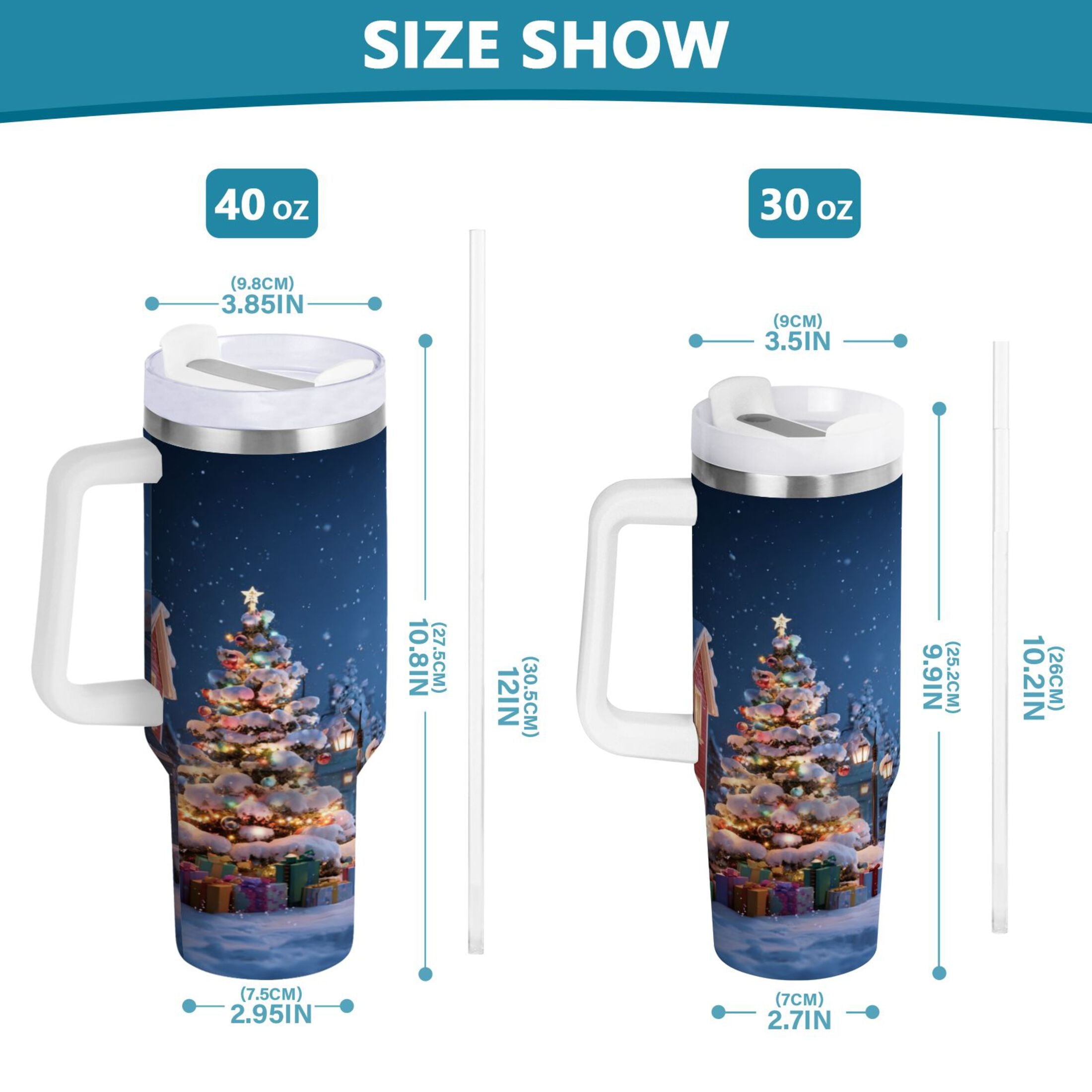 30 oz Insulated Stainless Steel Tumbler Double Wall Stainless Steel Tumbler with 2-Way Drinking Christmas Night Scene - DI8D