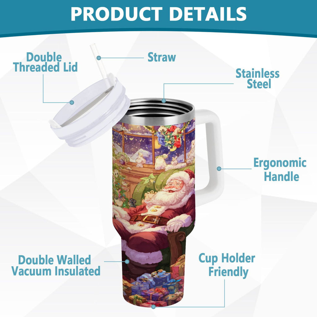 40 oz Insulated Stainless Steel Tumbler Double Wall Stainless Steel Tumbler with 2-Way Drinking Festive Christmas Scene - 1PJ0