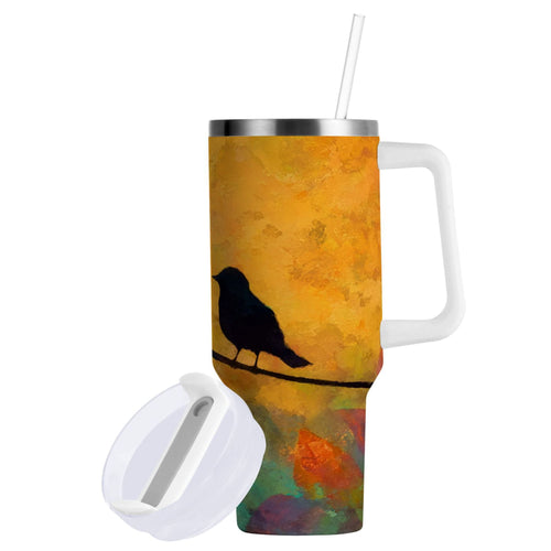 30 oz Insulated Stainless Steel Tumbler Double Wall Stainless Steel Tumbler with 2-Way Drinking Birds on A Wire - 0W9C