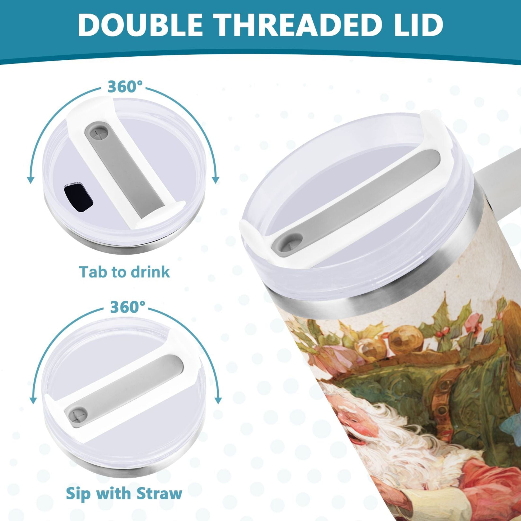 30 oz Insulated Stainless Steel Tumbler Double Wall Stainless Steel Tumbler with 2-Way Drinking Santa Claus Sitting in Chair - T8UR