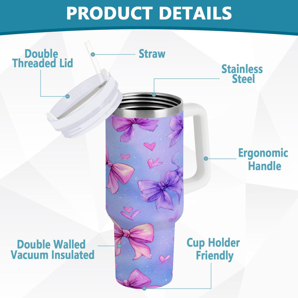 30 oz Insulated Stainless Steel Tumbler Double Wall Stainless Steel Tumbler with 2-Way Drinking Watercolor Bows Pattern - JGDY