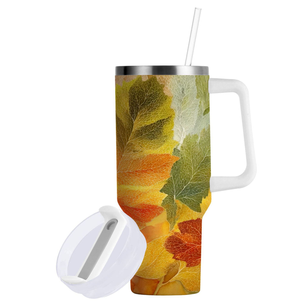 30 oz Insulated Stainless Steel Tumbler Double Wall Stainless Steel Tumbler with 2-Way Drinking Various Shades Autumn Leaves - 5FA4