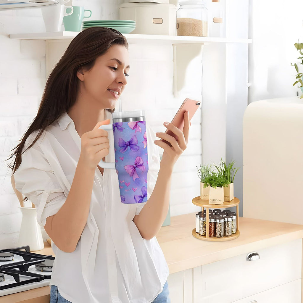 30 oz Insulated Stainless Steel Tumbler Double Wall Stainless Steel Tumbler with 2-Way Drinking Watercolor Bows Pattern - JGDY