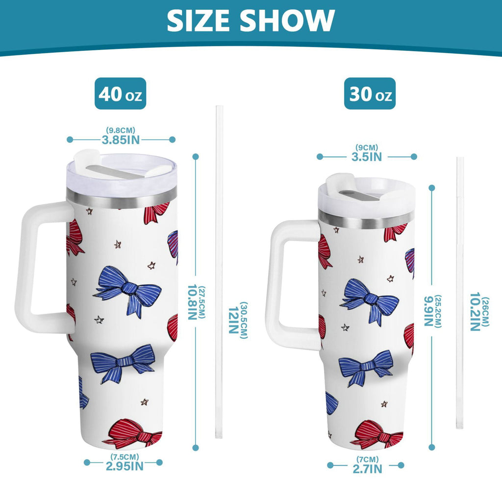 30 oz Insulated Stainless Steel Tumbler Double Wall Stainless Steel Tumbler with 2-Way Drinking Red and Blue Stripe Bows - C6TL