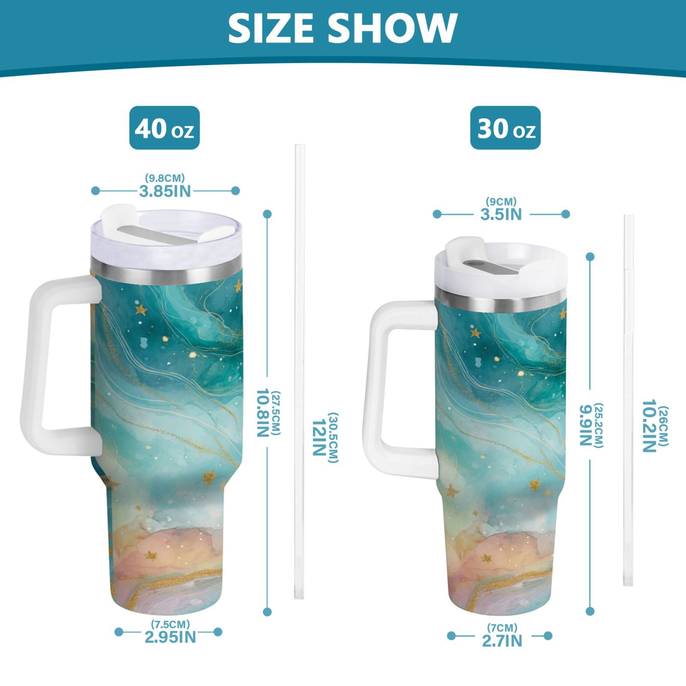 40 oz Insulated Stainless Steel Tumbler Double Wall Stainless Steel Tumbler with 2-Way Drinking Beautiful Watercolor Stars - OWJR
