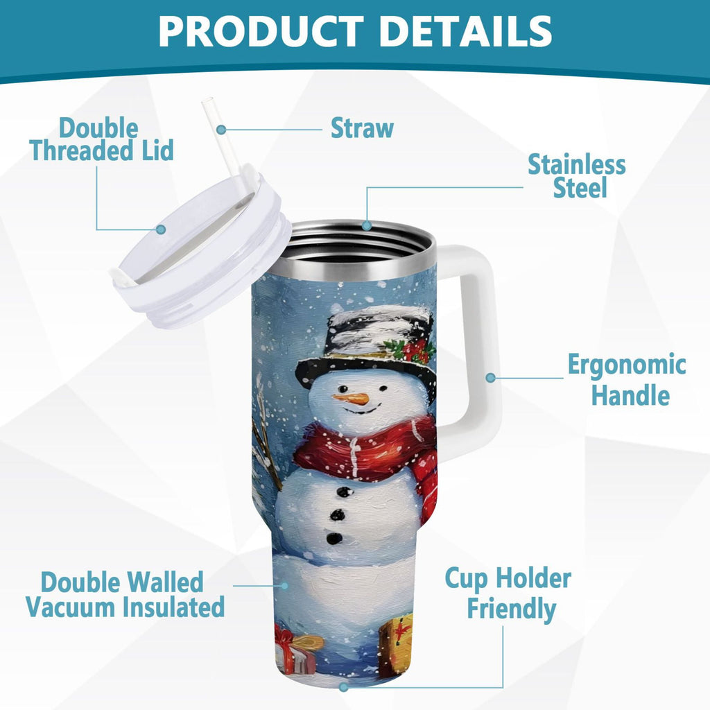 30 oz Insulated Stainless Steel Tumbler Double Wall Stainless Steel Tumbler with 2-Way Drinking Christmas Scene with Snowman - J9D0
