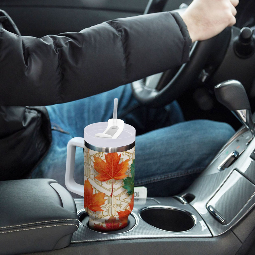 30 oz Insulated Stainless Steel Tumbler Double Wall Stainless Steel Tumbler with 2-Way Drinking Green and Red Maple Leaves - 8TKP