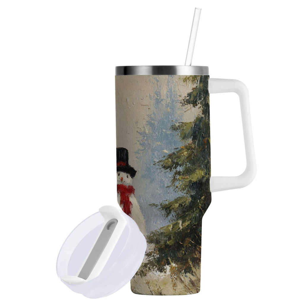40 oz Insulated Stainless Steel Tumbler Double Wall Stainless Steel Tumbler with 2-Way Drinking Moody Snowman Couple - 0IL3